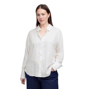 NWT Women’s Relaxed Dolman Button-Up Shirt White Tencel Size S